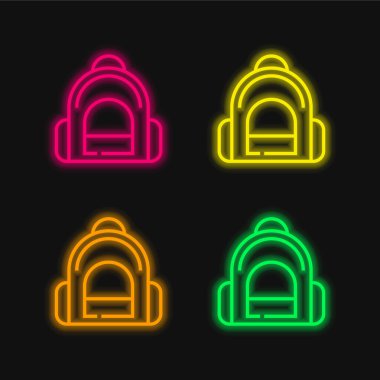 Sırt çantasında parlayan dört renk neon vektör simgesi