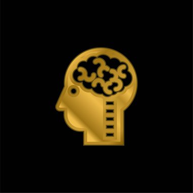 Beyin Kafada altın kaplama metalik simge veya logo vektörü