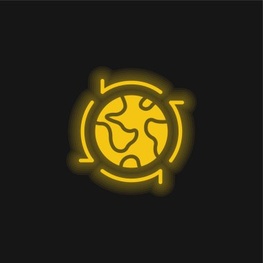Dünyanın etrafında parlayan sarı neon ikonu