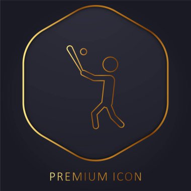 Beyzbol sopasıyla topa vuran altın çizgili logo ya da simgeye vuran oyuncu