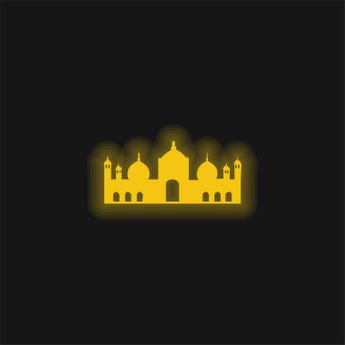 Badshahi Mosque yellow glowing neon icon clipart