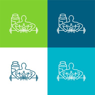 Bodybuilder Carrying Dumbbell Flat four color minimal icon set clipart