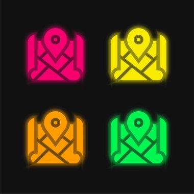 Address four color glowing neon vector icon clipart