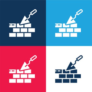 Brickwall blue and red four color minimal icon set clipart