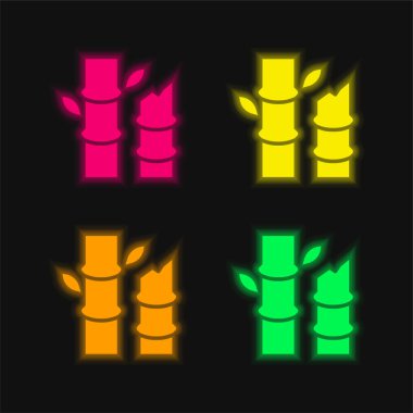 Bambu dört renk parlayan neon vektör simgesi