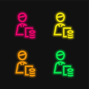 Muhasebeci dört renk parlayan neon vektör simgesi