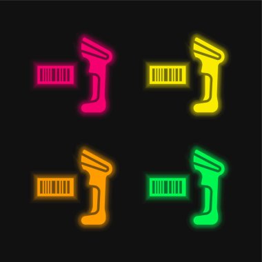 Barcode Scanner four color glowing neon vector icon clipart