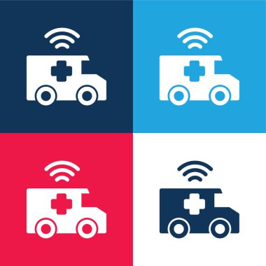 Ambulans mavi ve kırmızı dört renk minimal simgesi seti