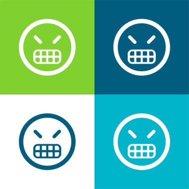 Öfkeli Duygusal Yüz Düz Düz Dört Renk Simgesi