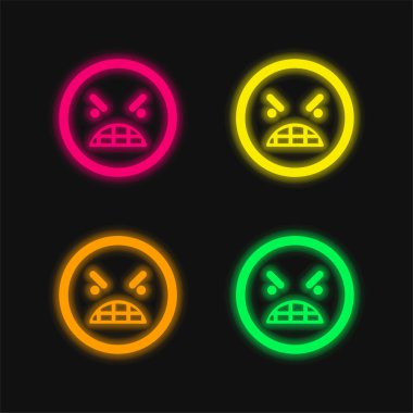 Öfke Duygu Karesi Yüzü 4 renkli neon vektör simgesi