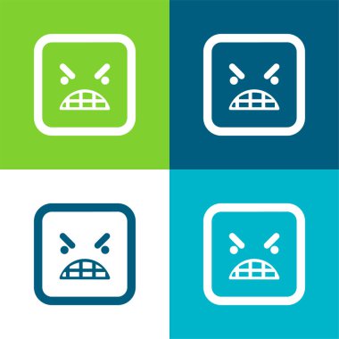 Öfke Duygusallığı Kare Yüzü Düz 4 renk simgesi seti