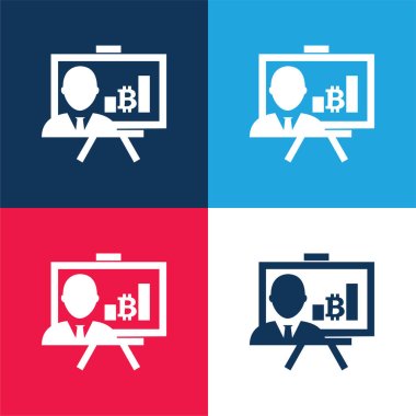 Bitcoin Presentation With Graphs And Reporter blue and red four color minimal icon set clipart