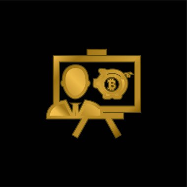 Bitcoin Sunumu Altın kaplama metalik simge veya logo vektörü