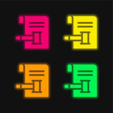 Açık arttırma dört renkli parlak neon vektör simgesi