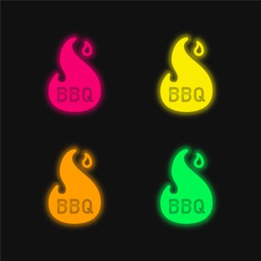 Bbq dört renk parlayan neon vektör simgesi