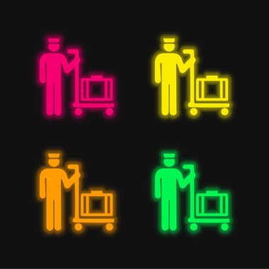 Bir Platform Aracında Bagajlı Parlayan neon vektör simgesi