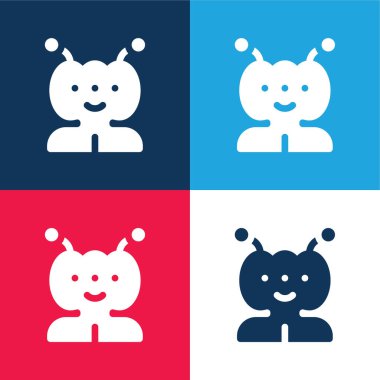 Uzaylı mavi ve kırmızı dört renk minimal simgesi