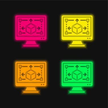 3d Modelleme dört renk parlayan neon vektör simgesi