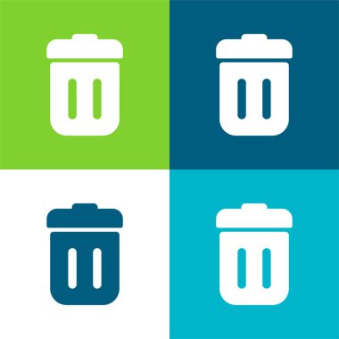 Bin With Lid Flat four color minimal icon set clipart