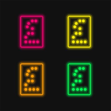 Braille Metni dört renk parlayan neon vektör simgesi