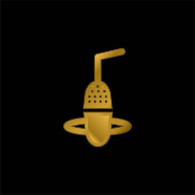 Aerial Microphone gold plated metalic icon or logo vector clipart
