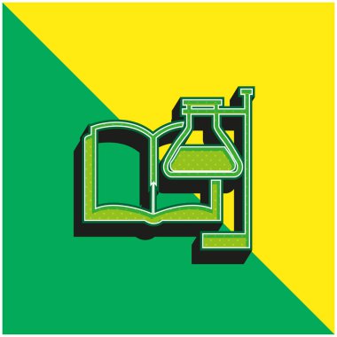 Kitap ve Test Tüpü Destekleyici Yeşil ve Sarı 3D vektör simgesi logosu