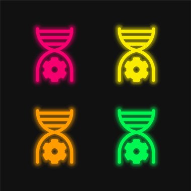 Biyomühendislik dört renk parlayan neon vektör simgesi