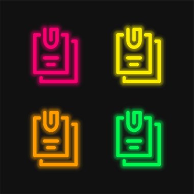 Attached Files four color glowing neon vector icon clipart
