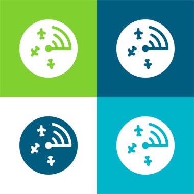 Havaalanı Radar Düz 4 renk minimal simgesi seti