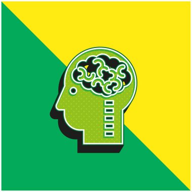Beyin Kafada Yeşil ve Sarı 3D vektör simgesi