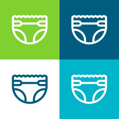 Baby Diaper Flat four color minimal icon set clipart