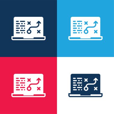 Analytics blue and red four color minimal icon set clipart