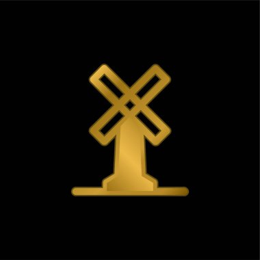 Big Windmill gold plated metalic icon or logo vector clipart