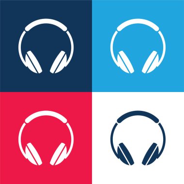 Büyük kulaklıklar mavi ve kırmızı dört renk minimal simge seti