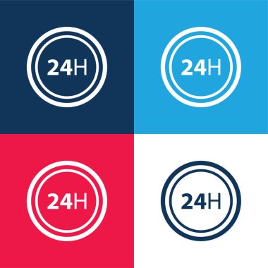 24 Saat mavi ve kırmızı dört renk en az simge kümesi