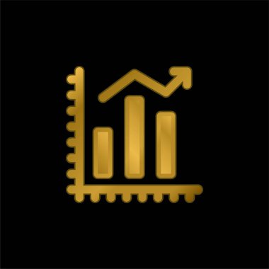 Bar Chart gold plated metalic icon or logo vector clipart