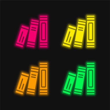 Kitap dört renk parlayan neon vektör simgesi