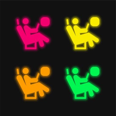 Uçak Koltuğu 4 renkli parlayan neon vektör simgesi