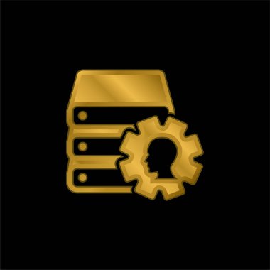 Cogwheel ve Male Side View Image altın kaplama metalik simge veya logo vektörü içeren kitaplar