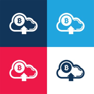 Bulutlu Bitcoin Yukarı Ok Sembolü Mavi ve Kırmızı Dört Renk Simgesi