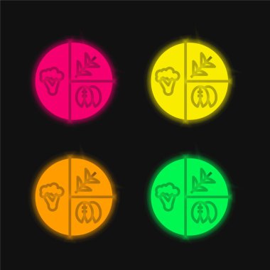 Dengelenmiş Diyet dört renk parlayan neon vektör simgesi