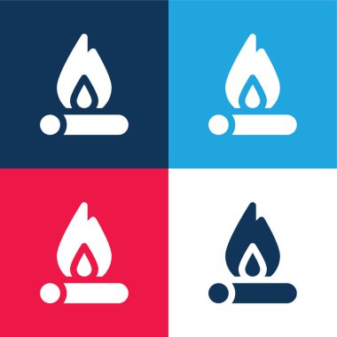 Bonfire blue and red four color minimal icon set clipart