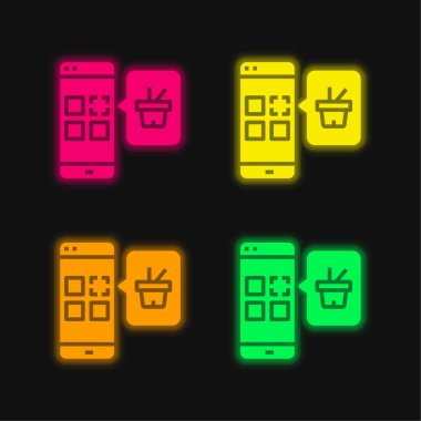 Uygulama dört renk parlayan neon vektör simgesi