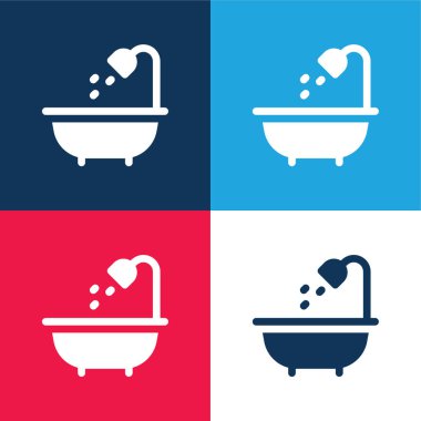 Banyo mavi ve kırmızı dört renk minimal simge kümesi