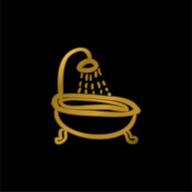 Küvet Vintage Duş Altın kaplama metalik simge veya logo vektörü