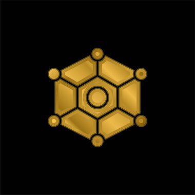 Atom altın kaplamalı metalik simge veya logo vektörü
