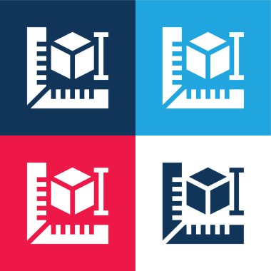 3d yazıcı mavi ve kırmızı dört renk minimal simgesi seti