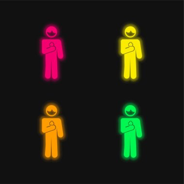 Dondurma külahlı Çocuk Dört renkli neon vektör simgesi