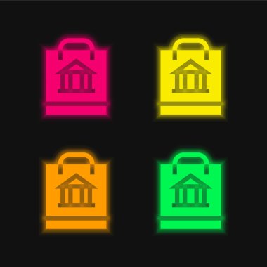 Dört renkli parlak neon vektör simgesi