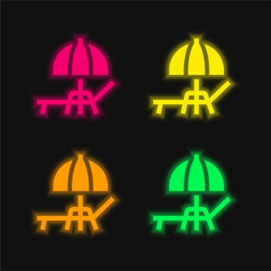 Plaj Şemsiyesi. Parlak neon vektör simgesi.